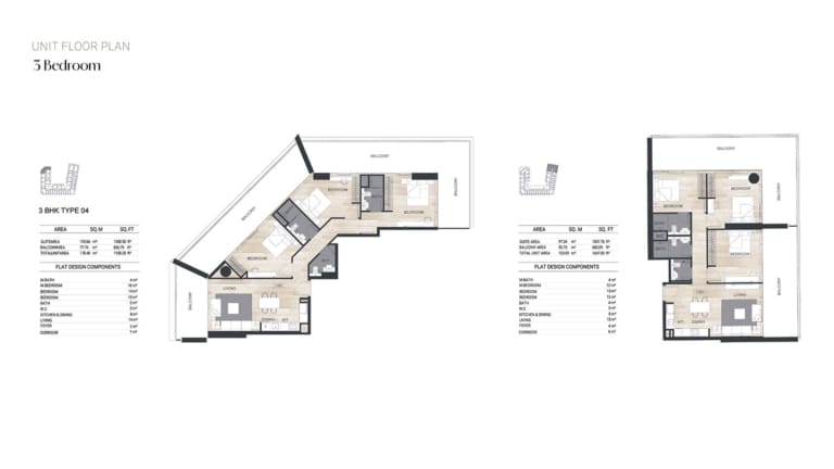 Binghatti Ghost 3 Bedroom Apartment Type 04 Floor Plan