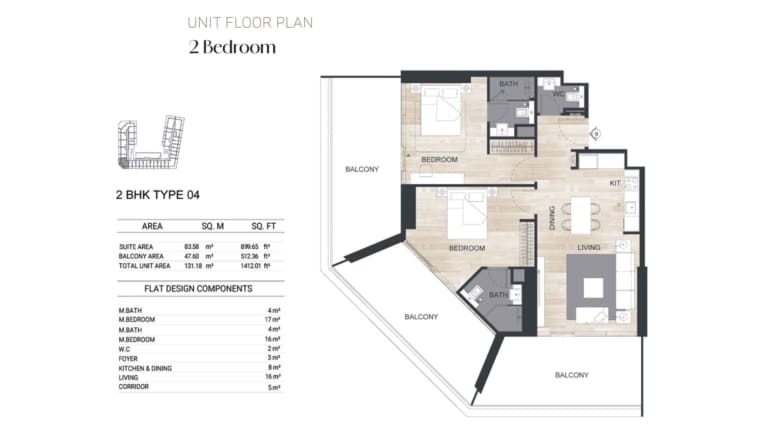 Binghatti Ghost 2 Bedroom Apartment Type 04 Floor Plan