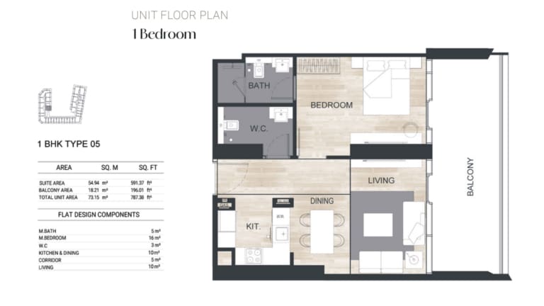 Binghatti Ghost 1 Bedroom Apartment Type 05 Floor Plan