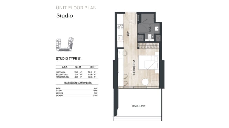 Binghatti Ghost Studio Apartment Type 01 Floor Plan