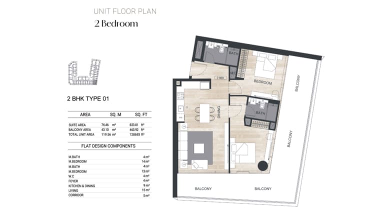 Binghatti Ghost 2 Bedroom Apartment Type 01 Floor Plan