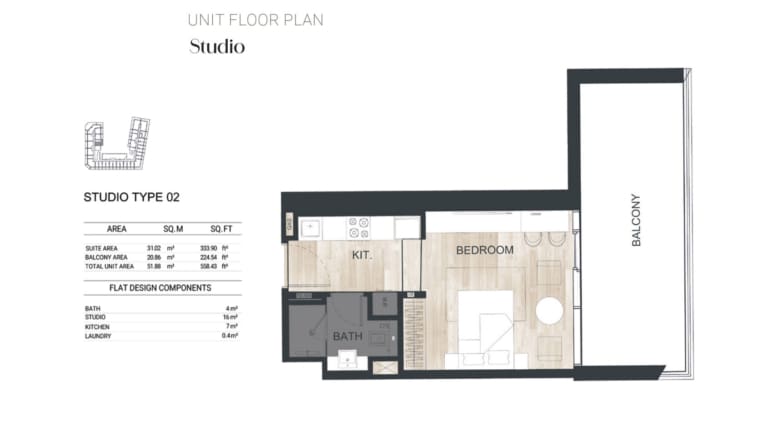 Binghatti Ghost Studio Apartment Type 02 Floor Plan