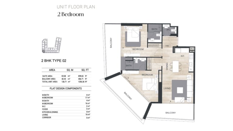 Binghatti Ghost 2 Bedroom Apartment Type 02 Floor Plan