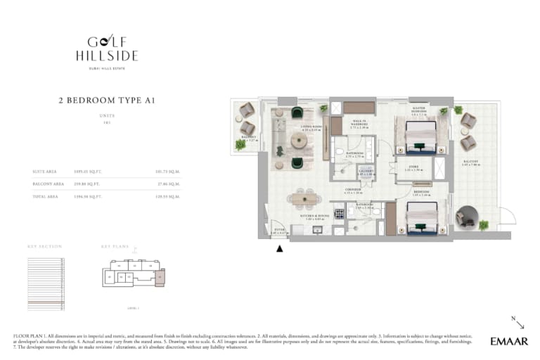 Golf Hillside 2 Bedroom Type A1 Floor Plan