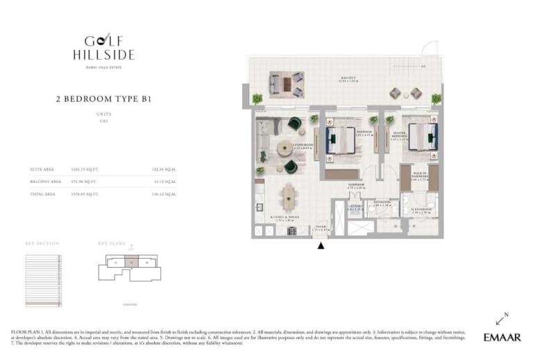 Golf Hillside 2 Bedroom Type B1 Floor Plan
