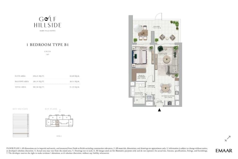 Golf Hillside 1 Bedroom Type B1 Floor Plan