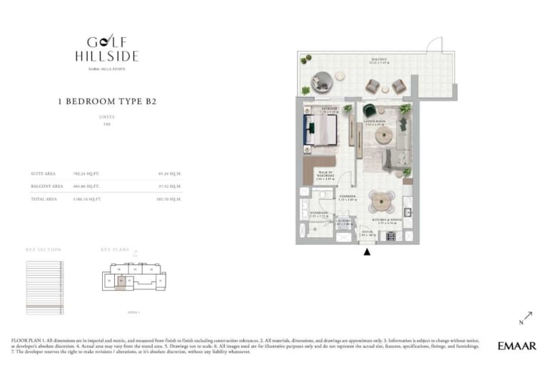 Golf Hillside 1 Bedroom Type B2 Floor Plan