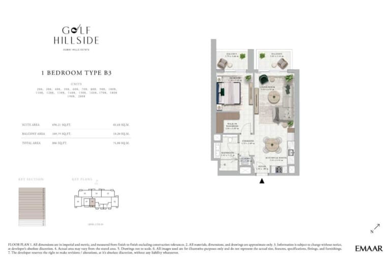 Golf Hillside 1 Bedroom Type B3 Floor Plan