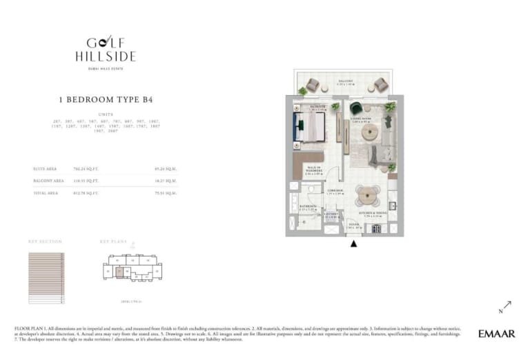 Golf Hillside 1 Bedroom Type B4 Floor Plan