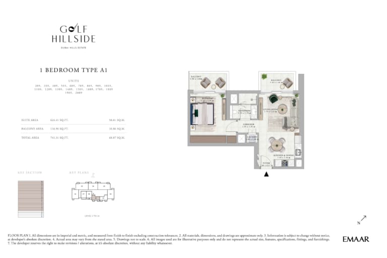Golf Hillside 1 Bedroom Type A1 Floor Plan