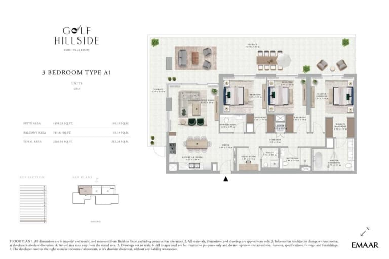 Golf Hillside 3 Bedroom Type A1 Floor Plan