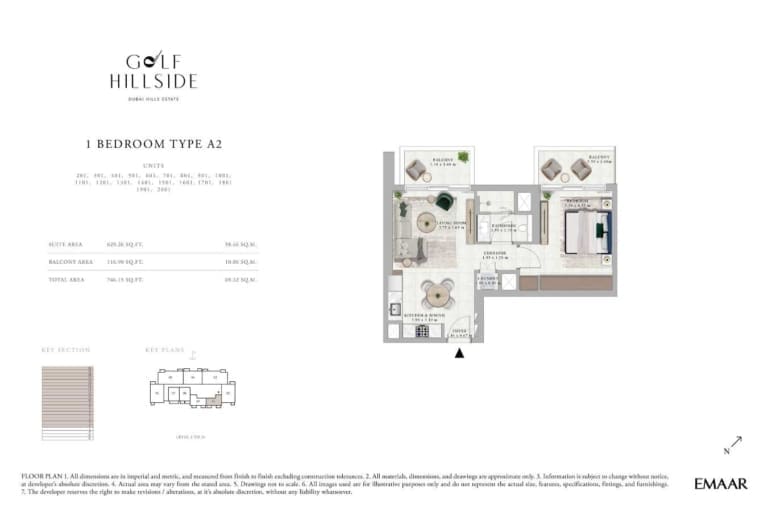 Golf Hillside 1 Bedroom Type A2 Floor Plan