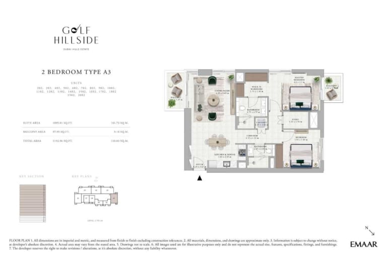 Golf Hillside 2 Bedroom Type A3 Floor Plan