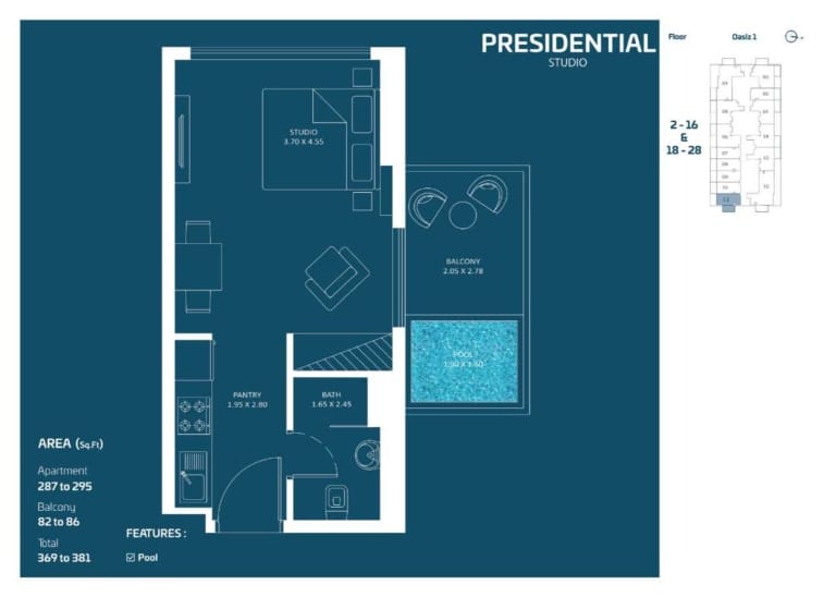 OASIZ Presidential Studio Apartment Floor Plan