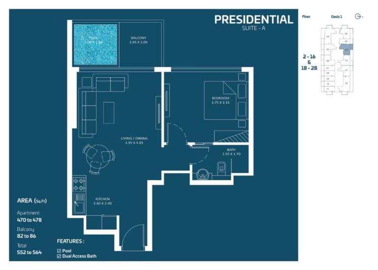 OASIZ Presidential Suite Type A Floor Plan