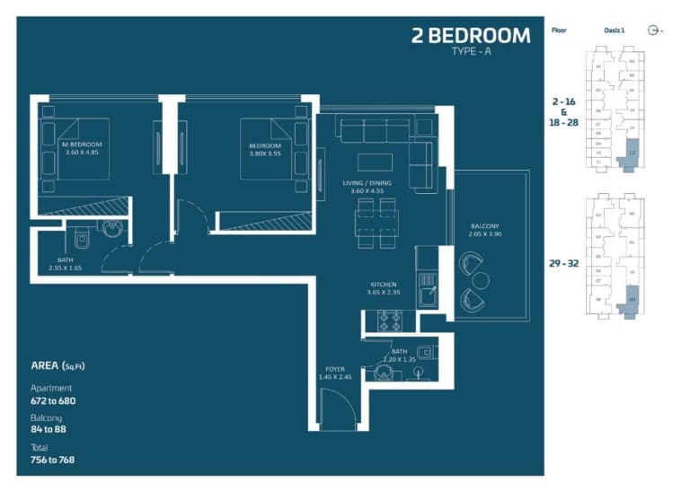 OASIZ 2 Bedroom Apartment Type A Floor Plan