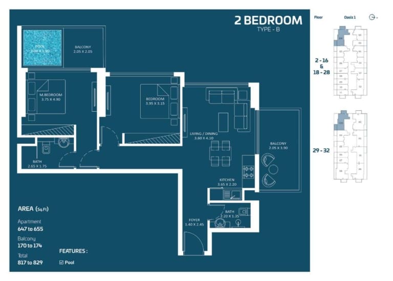 OASIZ 2 Bedroom Apartment Type B Floor Plan