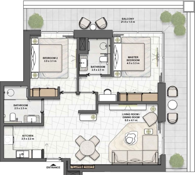SARIA 2 Bedroom Apartment Floor Plan