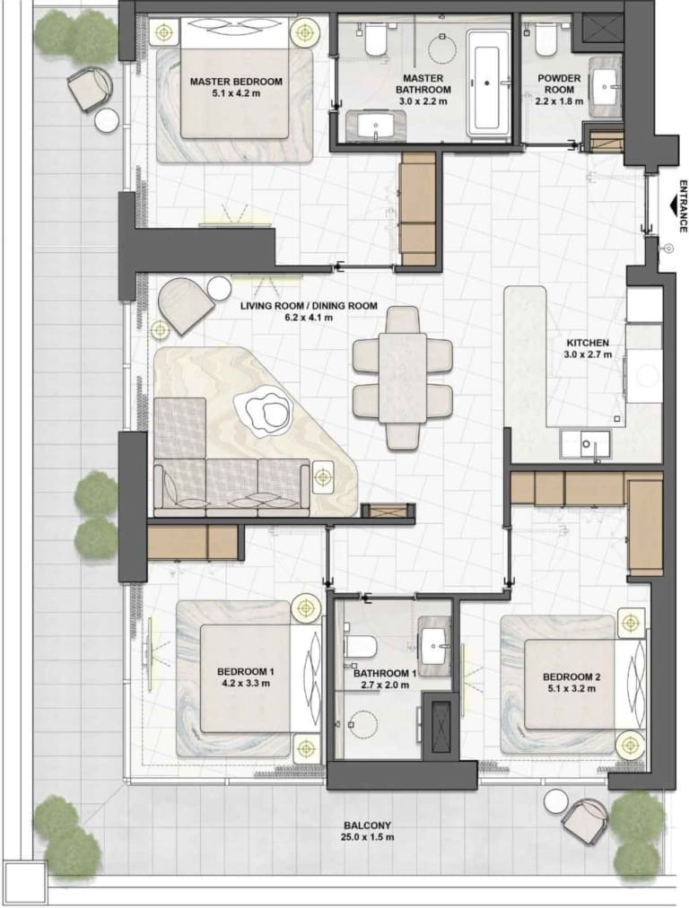 SARIA 3 Bedroom Apartment Floor Plan