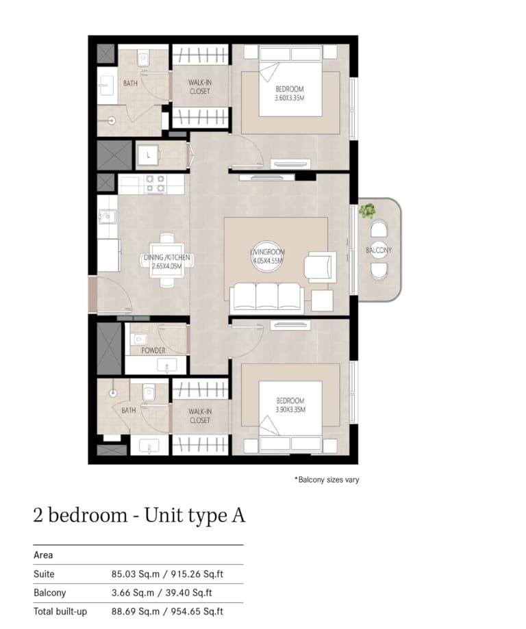 Berkshire Park 2 Bedroom Type A Floor Plan