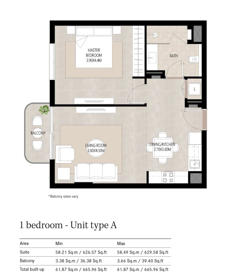 Berkshire Park 1 Bedroom Type A Floor Plan