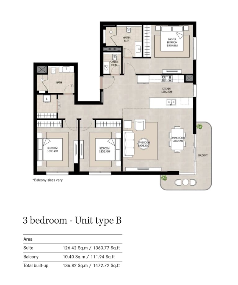 Berkshire Park 3 Bedroom Type B Floor Plan