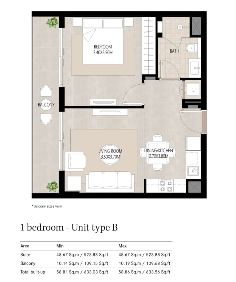 Berkshire Park 1 Bedroom Type B Floor Plan