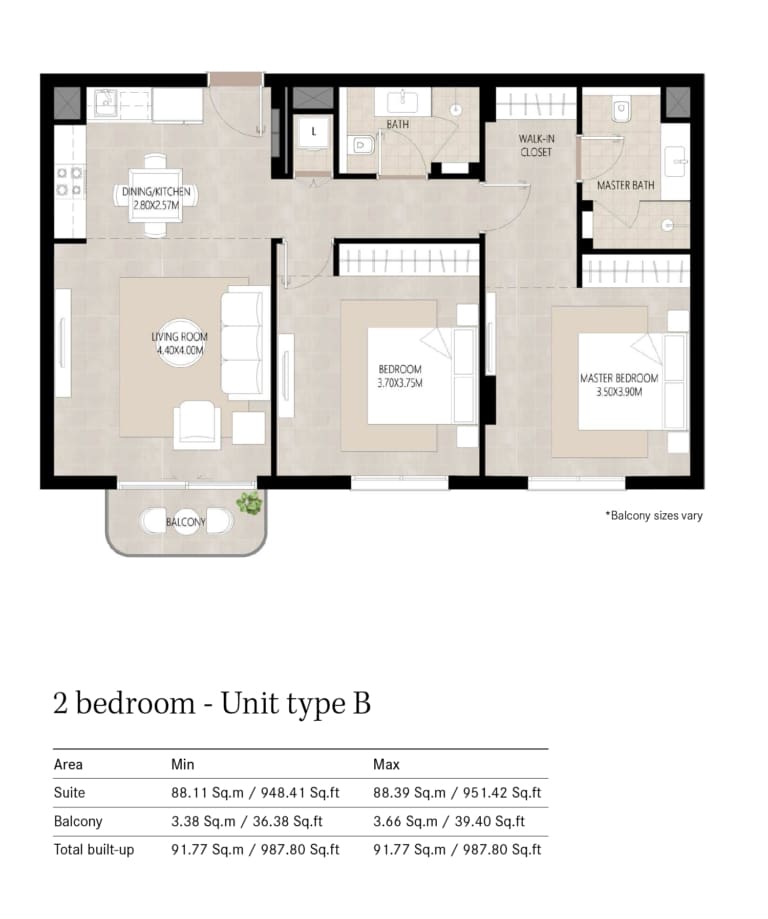 Berkshire Park 2 Bedroom Type B Floor Plan