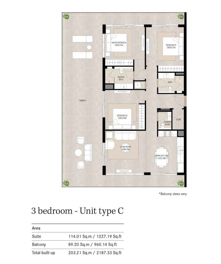 Berkshire Park 3 Bedroom Type C Floor Plan