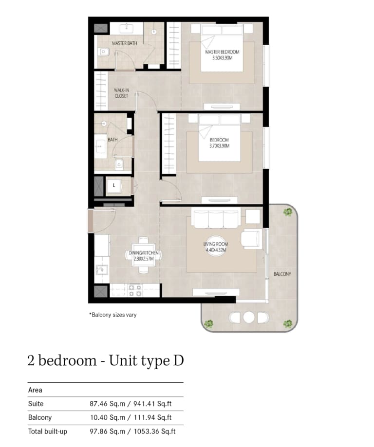 Berkshire Park 2 Bedroom Type D Floor Plan