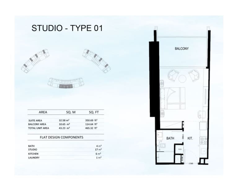 Binghatti Skyrise Studio Apartment Type 1 Floor Plan