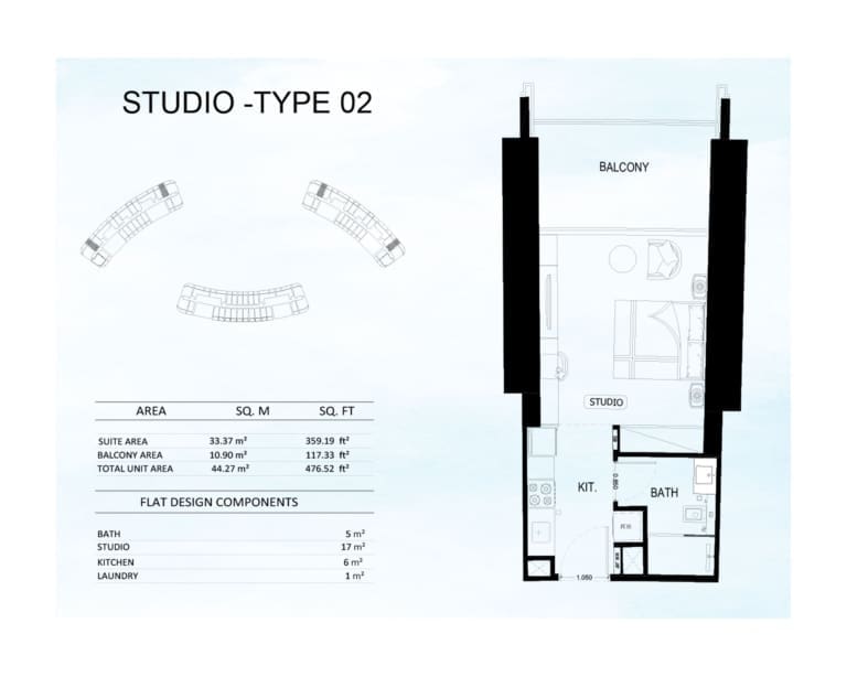 Binghatti Skyrise Studio Apartment Type 2 Floor Plan