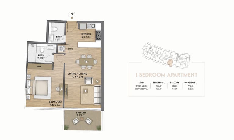 Ocean Tower 1 Bedroom Apartment Floor Plan
