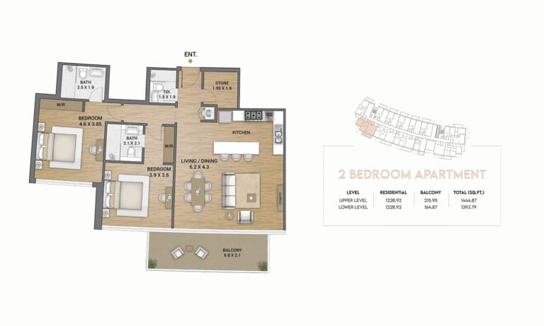 Ocean Tower 2 Bedroom Apartment Floor Plan