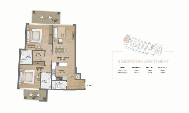 Ocean Tower 2 Bedroom Apartment -1 Floor Plan