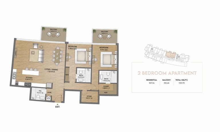 Ocean Tower 2 Bedroom Apartment – 2 Floor Plan