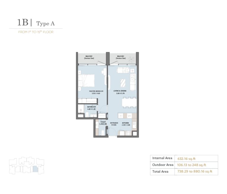 Verdana Residence 10 – 1 Bedroom Type A Floor Plan
