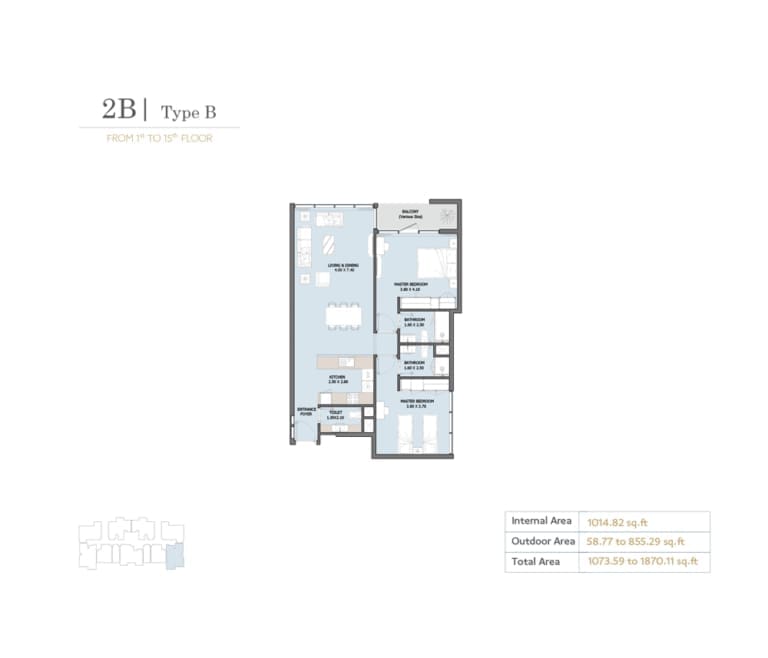 Verdana Residence 10 – 2 Bedroom Type B Floor Plan