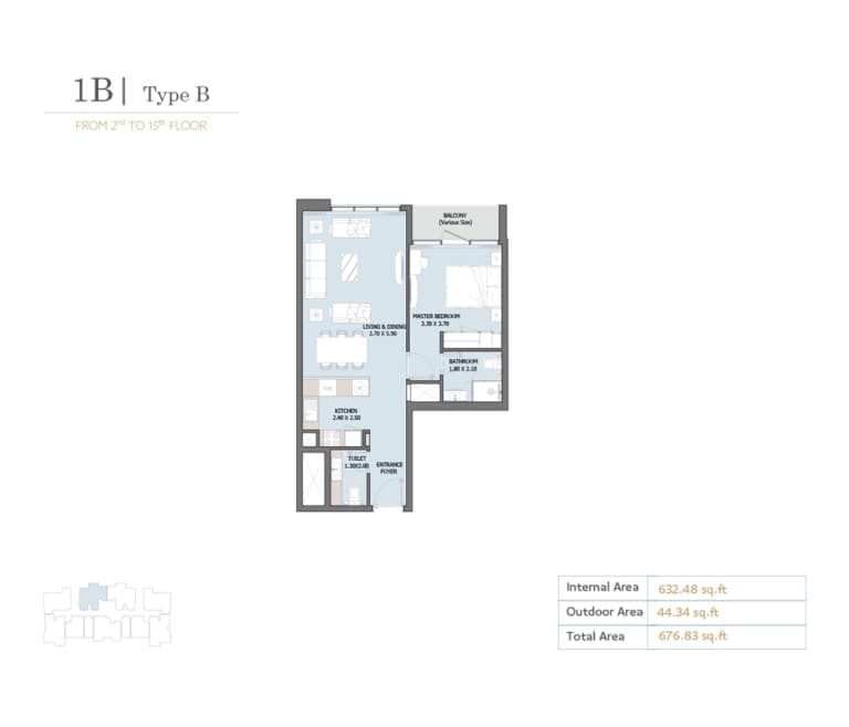 Verdana Residence 10 – 1 Bedroom Type B Floor Plan