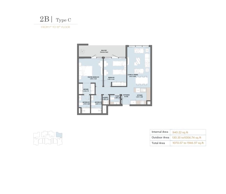 Verdana Residence 10 – 2 Bedroom Type C Floor Plan