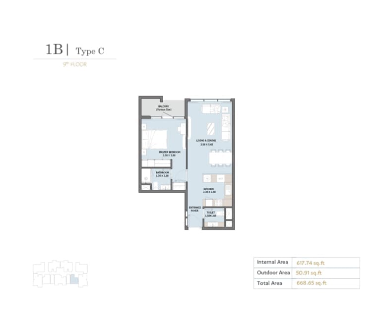 Verdana Residence 10 – 1 Bedroom Type C Floor Plan