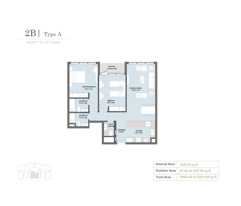 Verdana Residence 10 – 2 Bedroom Type A Floor Plan