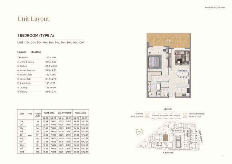 Avenue Residence 7 – 1 Bedroom Type A Floor Plan