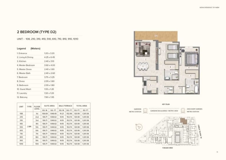 Avenue Residence 7 – 2 Bedroom Plus Maid Type D2 Floor Plan