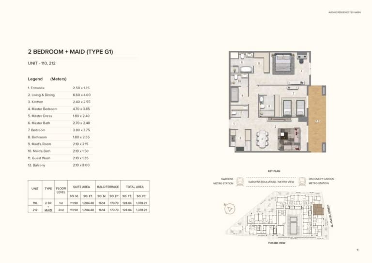 Avenue Residence 7 – 2 Bedroom Plus Maid Type G1 Floor Plan