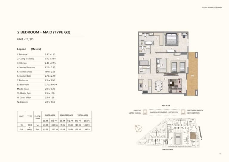 Avenue Residence 7 – 2 Bedroom Plus Maid Type G2 Floor Plan