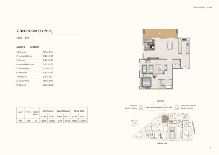 Avenue Residence 7 – 2 Bedroom Type H Floor Plan