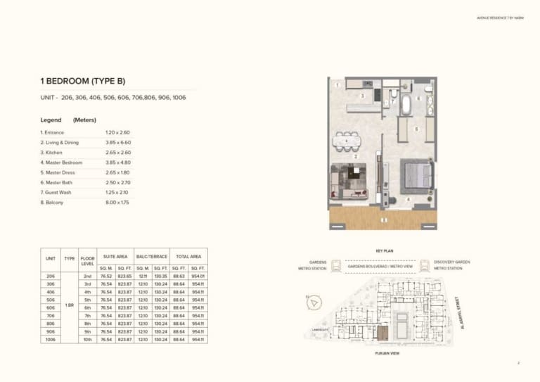 Avenue Residence 7 – 1 Bedroom Type B Floor Plan