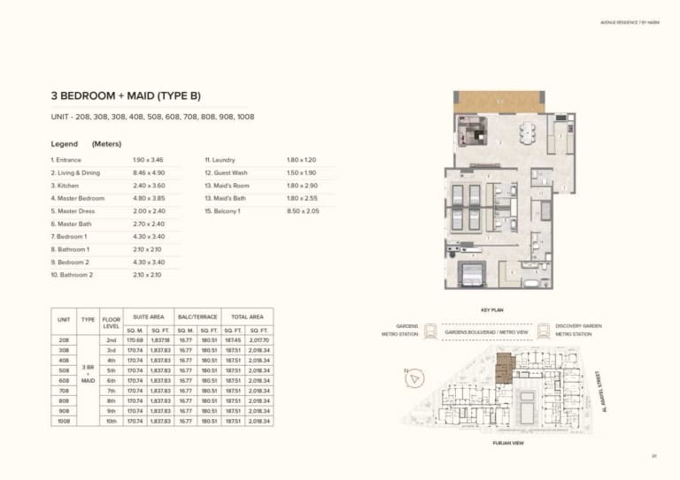 Avenue Residence 7 – 3 Bedroom Plus Maid Type B Floor Plan