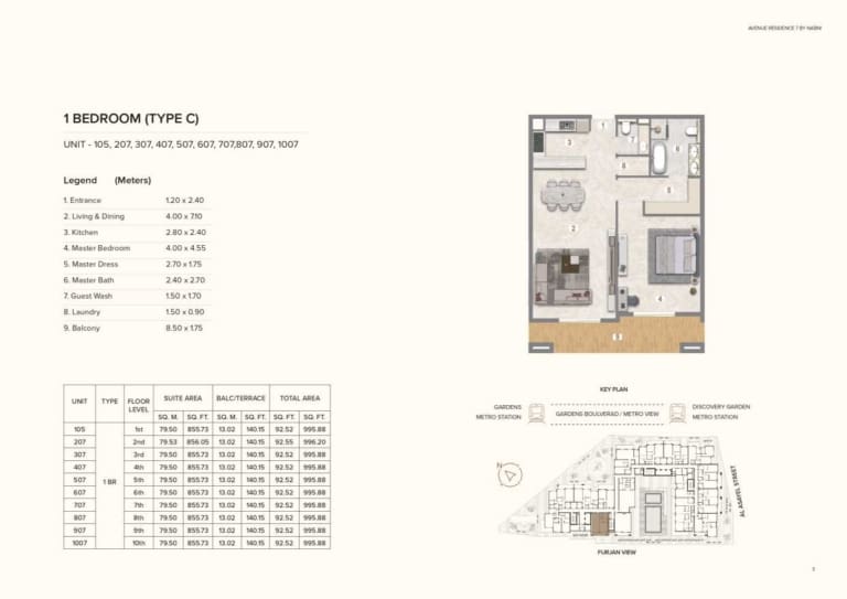 Avenue Residence 7 – 1 Bedroom Type C Floor Plan
